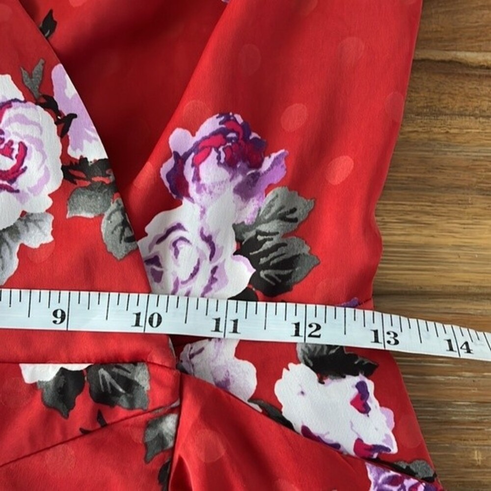 WAYF Red Roses Ruffle Wrap Mini Dress XS - Picture 13 of 15